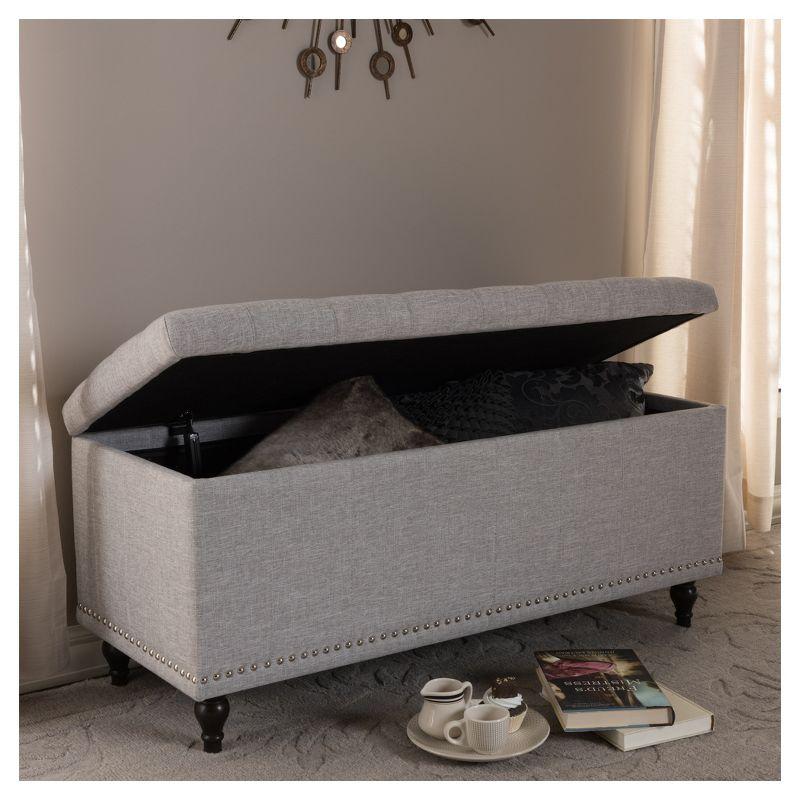 Baxton Studio Kaylee Modern Classic Fabric Upholstered Button - Tufting Storage Ottoman Bench - Grayish Beige: End of Bed, Rectangular Shape