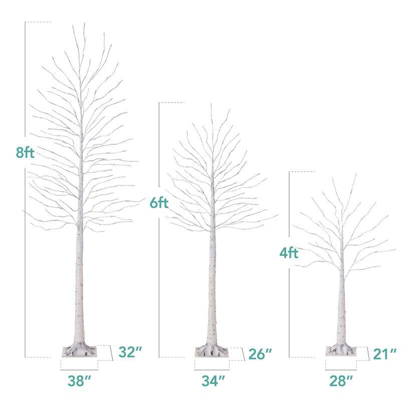 Best Choice Products Set of 3 Lighted Twig Birch Trees, 4ft, 6ft, 8ft w/ 300 LEDs, Warm White, Multicolor Lights - White