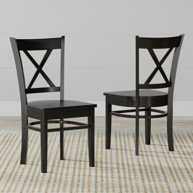 Ergonomic Black Solid Wood Cross Back Dining Chair Set