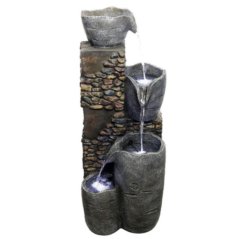 42" Gray Polyresin 4-Tier Outdoor Fountain with LED Lights