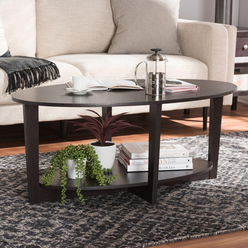 Jacintha Modern Coffee Table with Storage Shelf: Wenge Brown - Baxton Studio