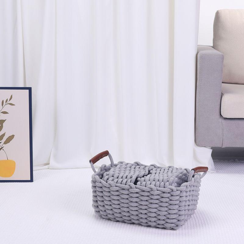 Unique Bargains Decorative Cotton Rope Handcrafted Portable Storage Basket 3 Pcs