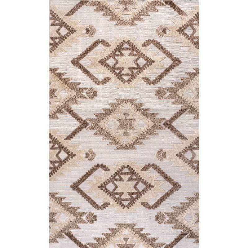 4'x6' Sumak High-Low Pile Neutral Diamond Kilim, Brown/Ivory - JONATHAN Y