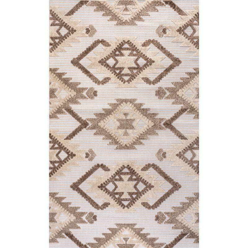 Sumak High-Low Pile Neutral Diamond Kilim Indoor/Outdoor Area Rug - JONATHAN Y