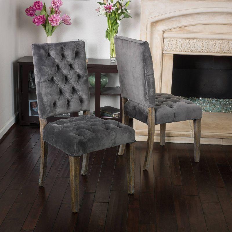 Set of 2 Saltillo New Velvet Dining Chair Charcoal - Christopher Knight Home: Upholstered, Button Tufted