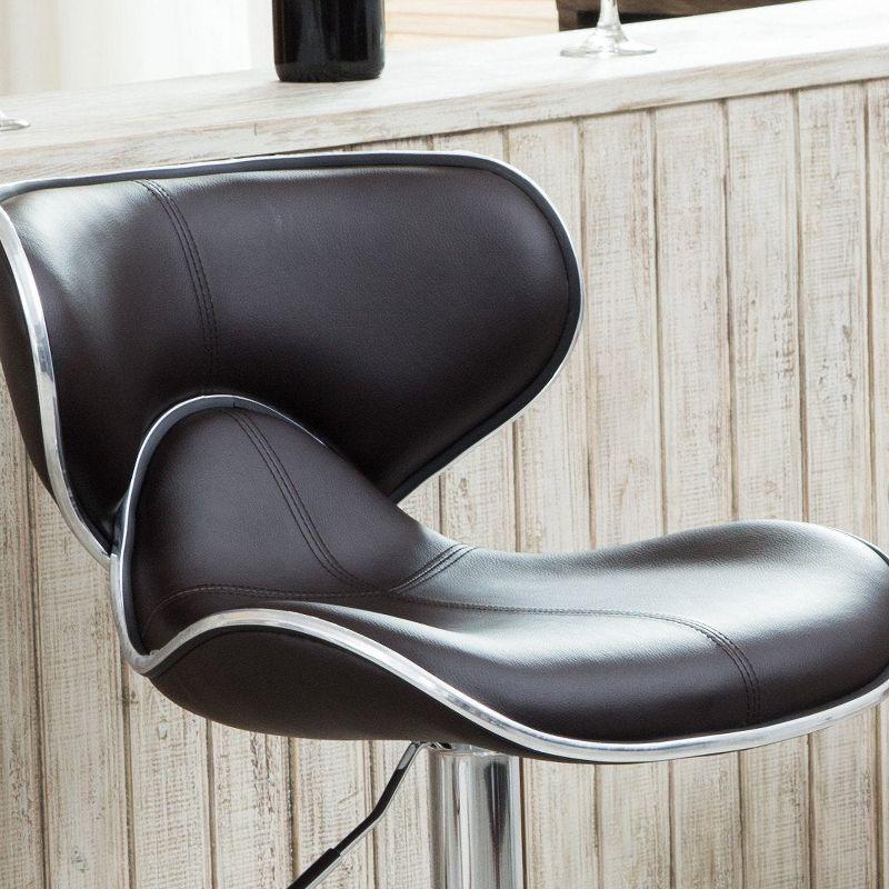 Roundhill Furniture Masaccio Cushioned Leatherette Upholstery Airlift Adjustable Swivel Barstool with Chrome Base, Brown, Set of 2