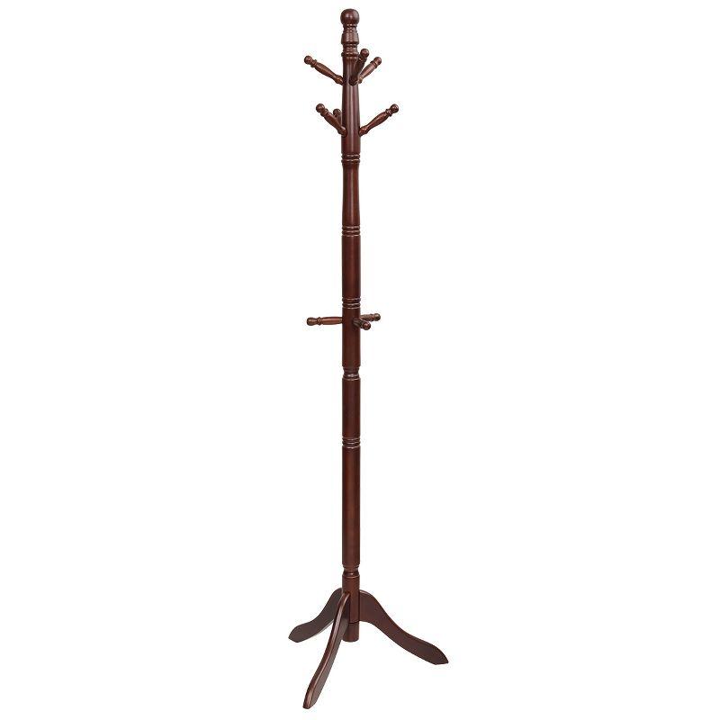 Brown Adjustable Height Solid Wood Coat Rack with 9 Hooks