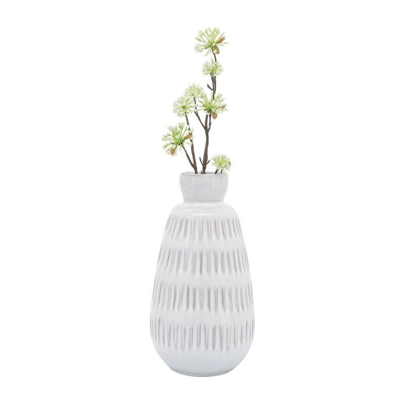 Sagebrook Home 8"Hx4" Diameter, Ceramic Dimpled Vase, White Finish, Decorative Details and Classic Shaped Vase for Accenting Tables and Decor For Any