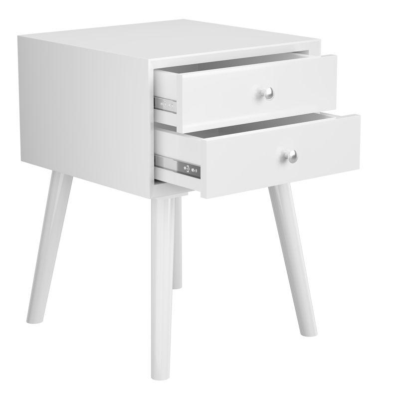 Tangkula Wooden Nightstand with 2 Storage Drawers Accent End Side Table for Bedroom&Living room White