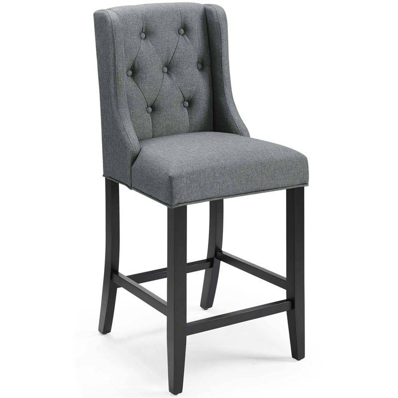 Luxurious Gray Tufted Button Upholstered Fabric Counter Stool