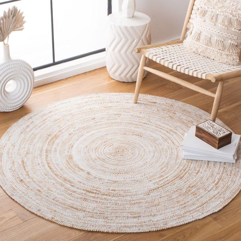 Ivory and Brown Round Braided Synthetic Area Rug