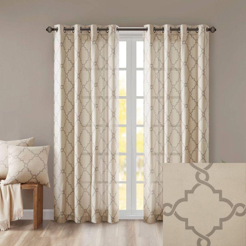 Fretwork Print Grommet Top Window Curtain Panel