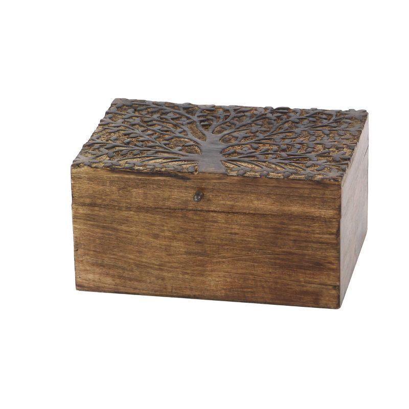 Olivia & May Set of 3 Rustic Carved Mango Wood Boxes : Handmade Keepsake Storage