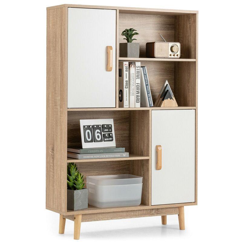 White and Natural Wood Kids Storage Cabinet with Doors