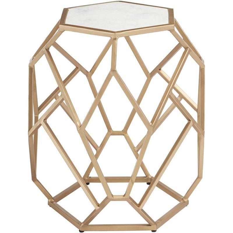 Contemporary Gold Metal Hexagon Accent Table with White Marble Top