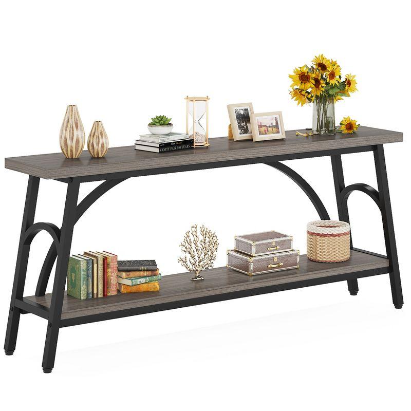 Tribesigns Extra Long Console Table, 70.8” Sofa Tables for Entryway, Wood 2 Tier TV Stand, Behind Couch Table for Living Room, Grey and Black