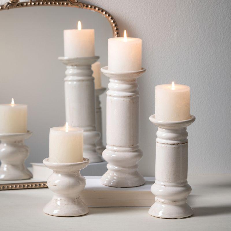 Sullivans Set of 3 Pillar Ceramic Candle Holders 5"H, 9.5"H & 11"H White