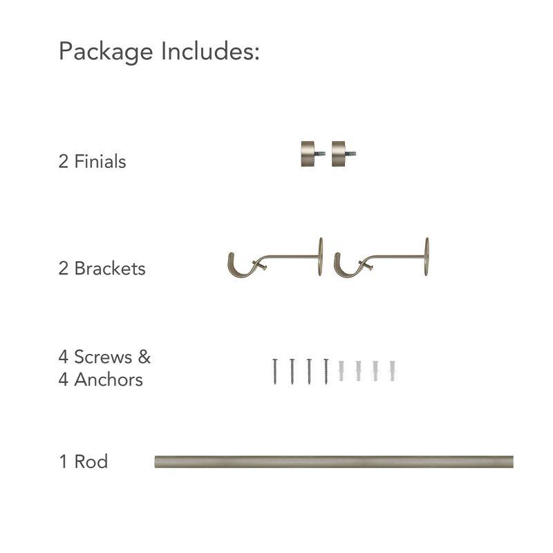 Serena 1" Window Drapery Single Curtain Rod with Contemporary Cap Finial - 48" - Pewter - Elrene Home Fashions