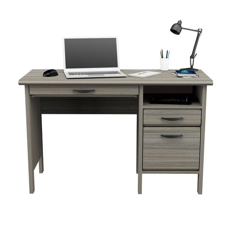 47" Computer Desk Smoked Oak - Inval: Home Office Furniture with Keyboard Tray & File Storage