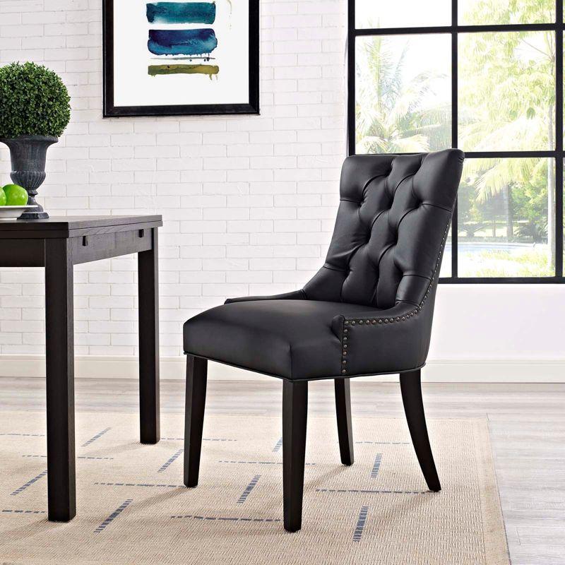 Black Tufted Faux Leather Upholstered Side Chair with Wood Legs