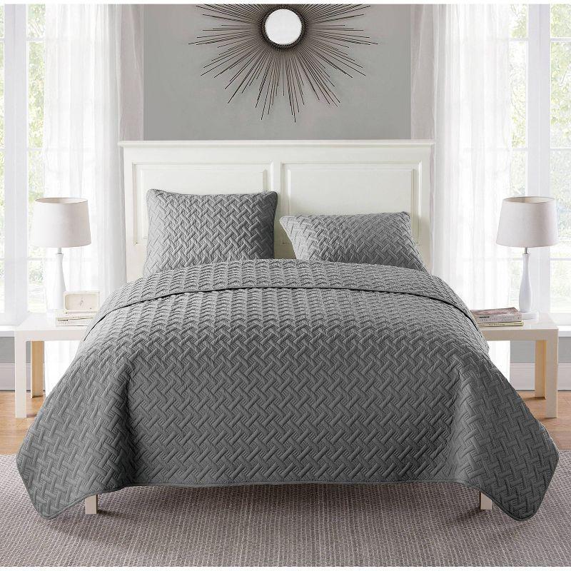 3pc Full/Queen Nina Embossed Quilt Set Gray - VCNY Home: Hypoallergenic Microfiber Coverlet with Shams