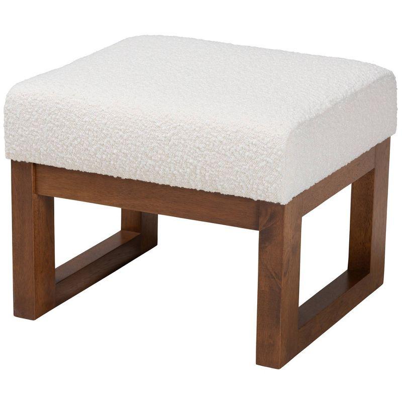 Yashiya Boucle Ottoman Footstool: Mid-Century Design, Rubberwood Frame - Baxton Studio