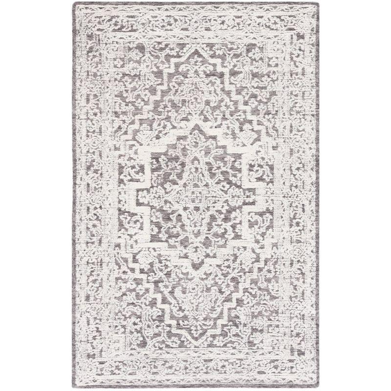 Gray and Ivory Hand-Tufted Wool Medallion Area Rug 3' x 5'