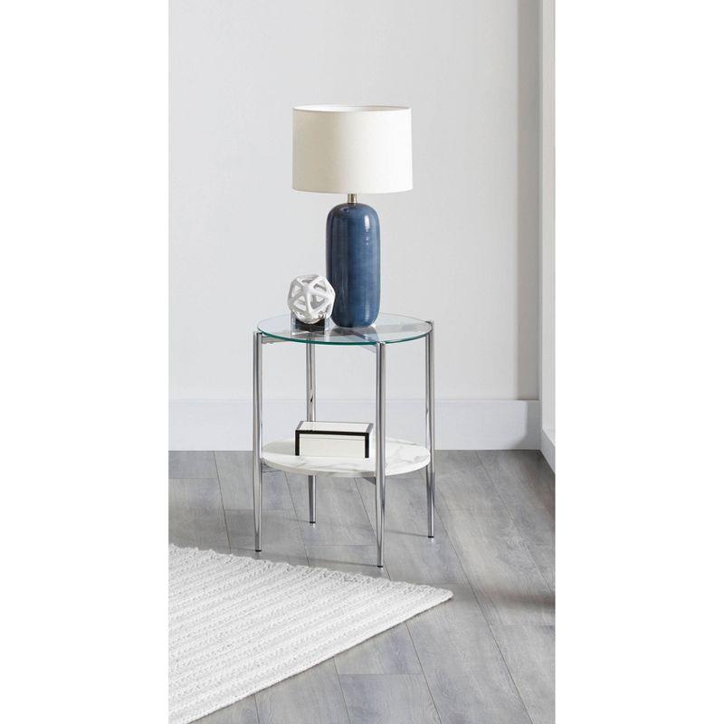 21'' Silver Transitional Round Glass & Faux Marble End Table