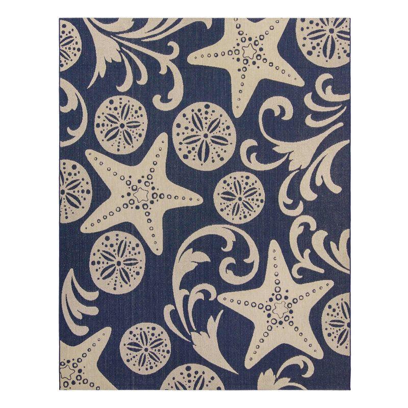 Gertmenian Paseo Canoa Navy Blue/Beige Nautical Sea Life Indoor/Outdoor Flatweave Area Rug