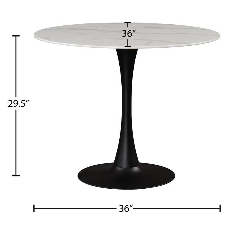 Tulip Round Faux Marble Dining Table with Matte Black Base-Meridian Furniture