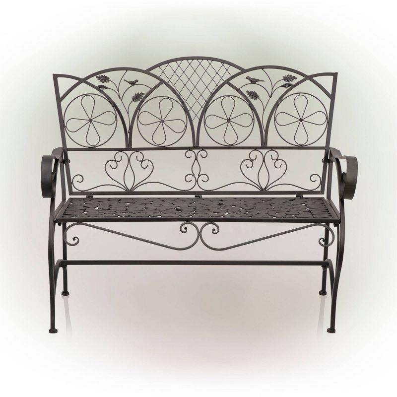 38&#34; x 45&#34; Iron Birds and Leaves Outdoor Garden Bench Brown - Alpine Corporation