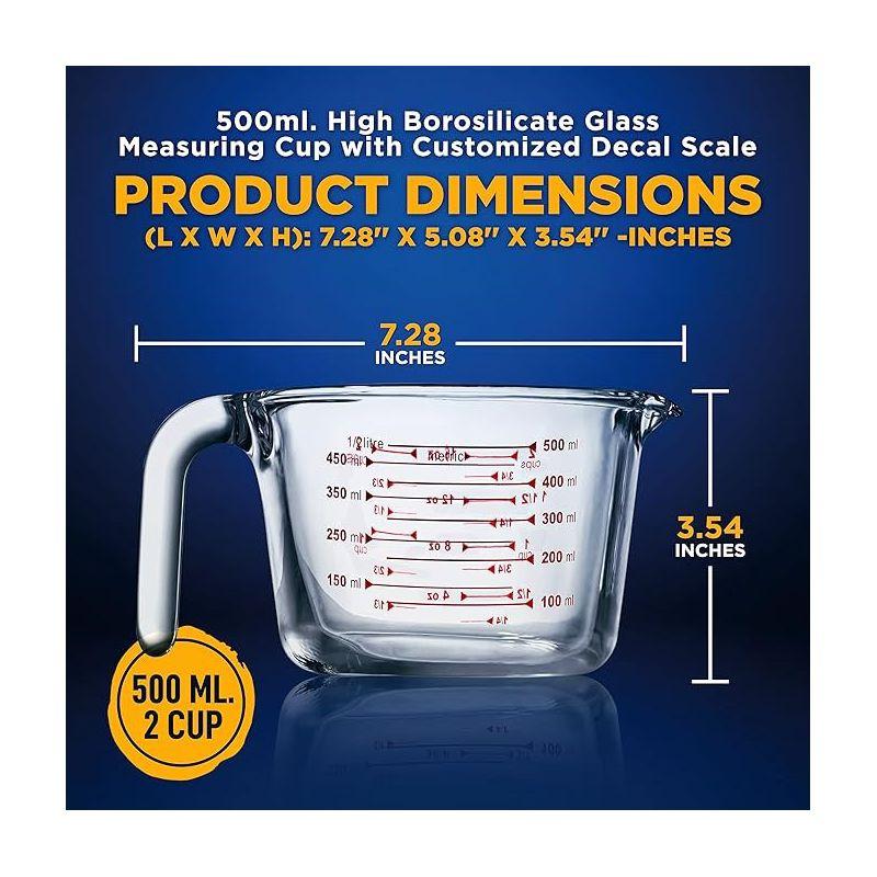 NutriChef High Borosilicate Glass Measuring Cup with Customized Decal Scale, 500 ml