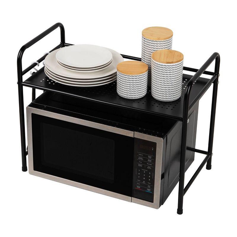 MIND READER Metal Rack Utility Shelf and Microwave Stand with Hooks on the Side (BLACK)