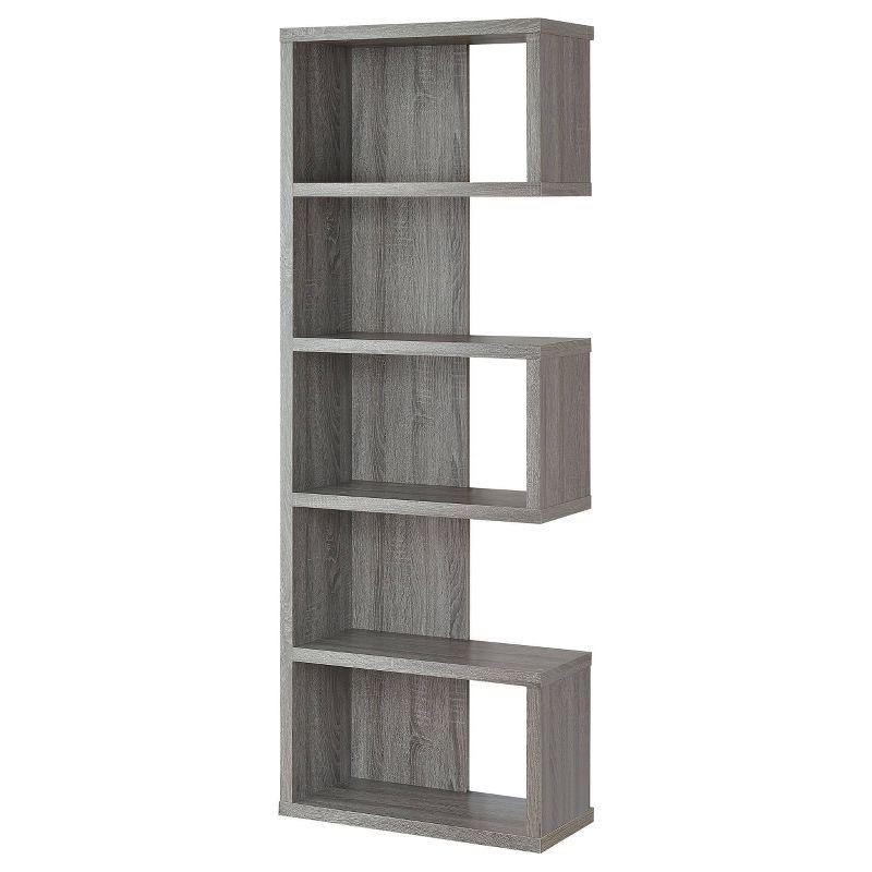 Contemporary Weathered Gray Wood Corner Bookcase with 5 Shelves