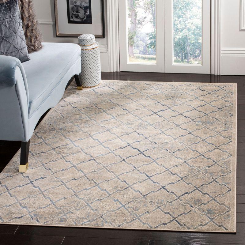 Light Gray and Blue Geometric Synthetic Area Rug