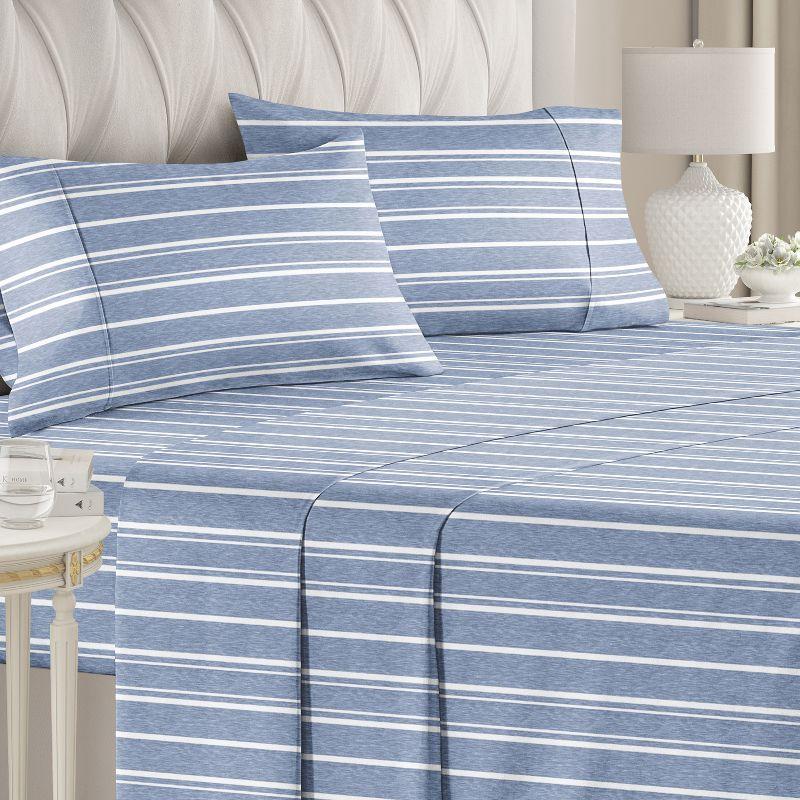 King Size Blue Striped Microfiber Deep Pocket Sheet Set