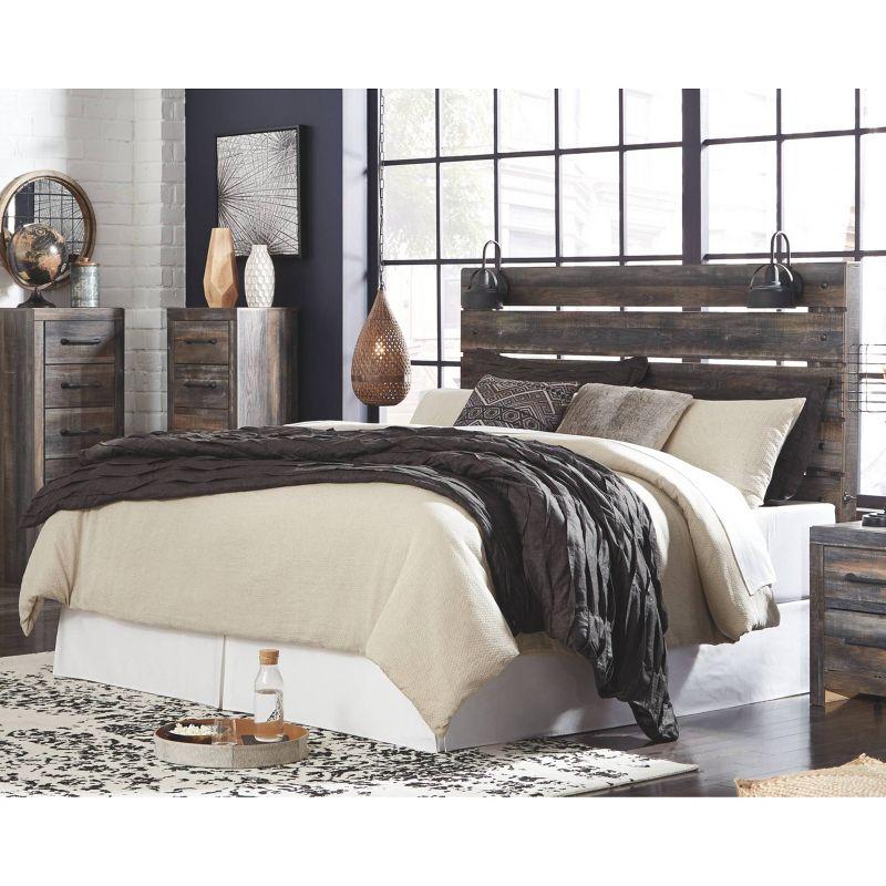 Rustic King Storage Bed with USB Charging, Brown Wood