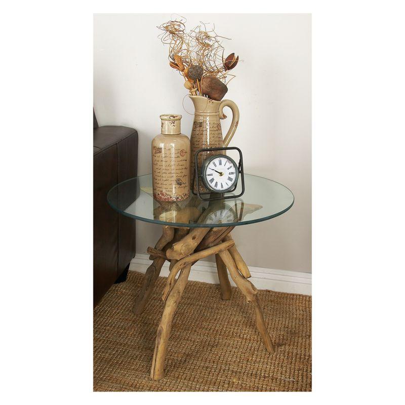 Log and Glass Round Accent Table Tan - Olivia & May: Handmade, No Assembly, Indoor Use