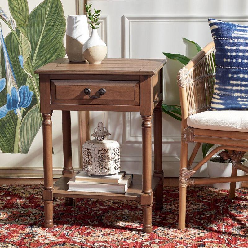 Whitney Farmhouse Brown Wood and Metal Accent Table with Storage