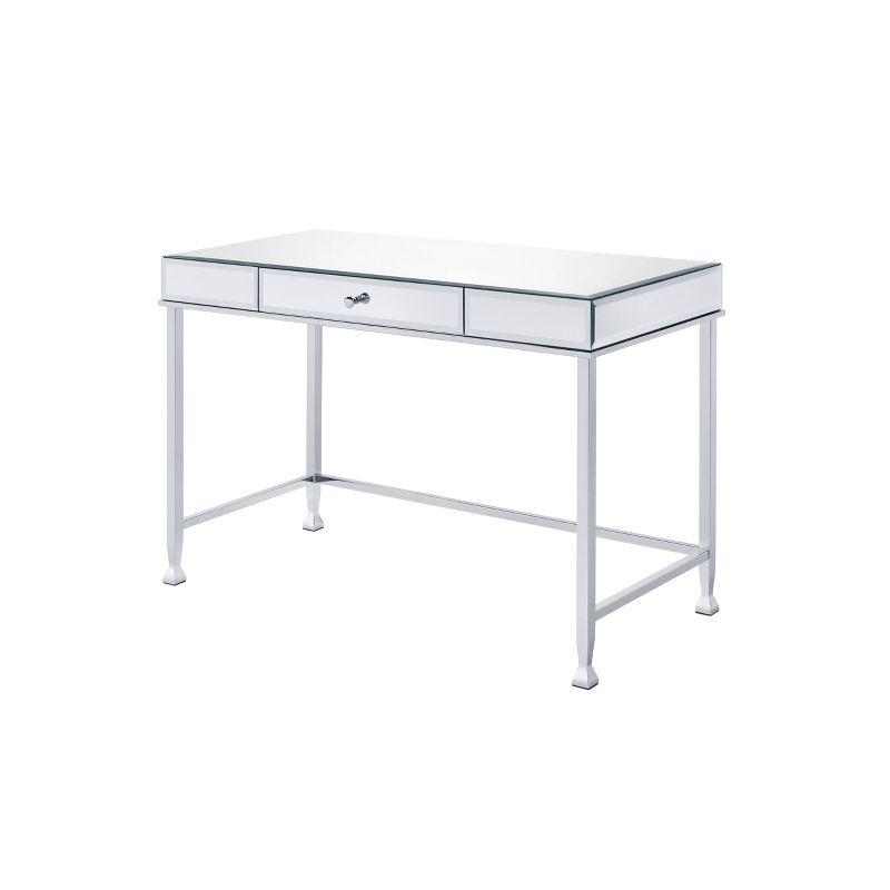 Canine Writing Desk Mirrored/Chrome - Acme Furniture: Contemporary Office Furniture with Drawer