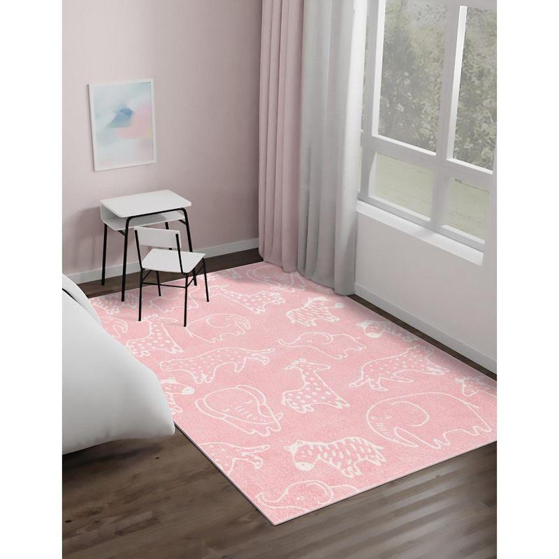 WhimsySafari Animals Baby Pink/Ivory Kid Rug