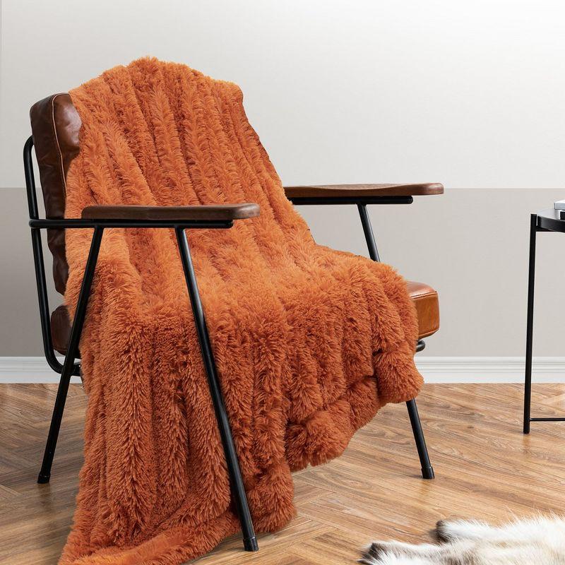 Rust Orange Reversible Faux Fur and Fleece Throw Blanket 60" x 70"