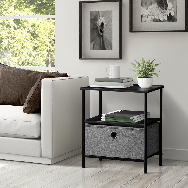 Sorbus 1 Drawer and Shelves Nightstand with Steel Frame, Wood Top & Fabric Bins