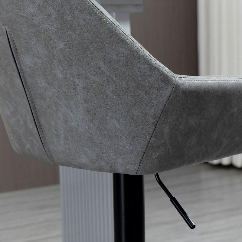 HOMCOM Adjustable Bar Stools Set of 2, Swivel Barstools with Footrest and Back, PU Leather and Steel Round Base, for Kitchen Counter, gray