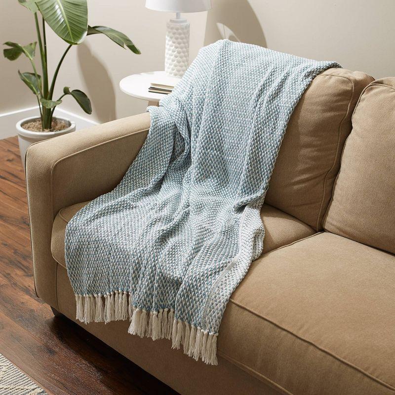 50"x60" Woven Throw Blanket Storm Blue - Design Imports: Lightweight, Machine Washable, Cotton