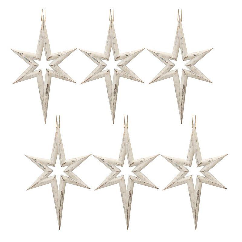 Rustic Wooden Star Ornament Set of 6