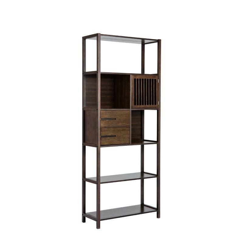 Selma Right Facing Bamboo Bookcase with Drawers in Cappuccino