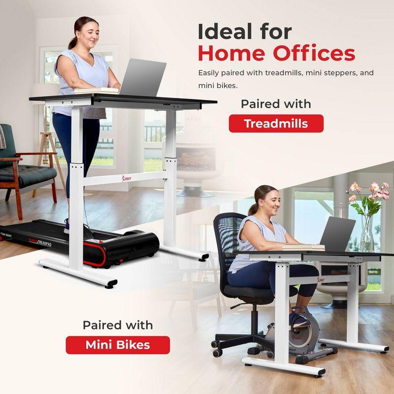 Sunny Health & Fitness Air-Drive Standing Desk with Cordless Air Lift - White