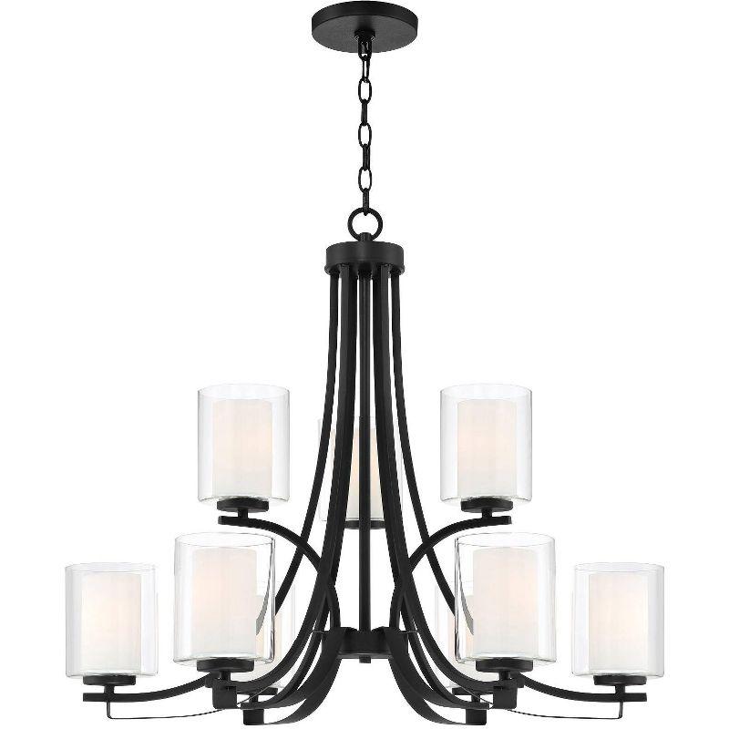 Sand Coal Nickel 9-Light Chandelier with Etched Glass Shades