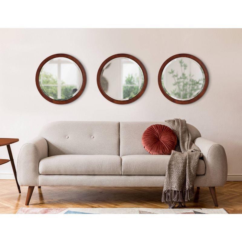 18" x 18" Hogan Round Framed Decorative Wall Mirror Walnut Brown - Kate & Laurel: Modern Poplar Wood, Wall Mount